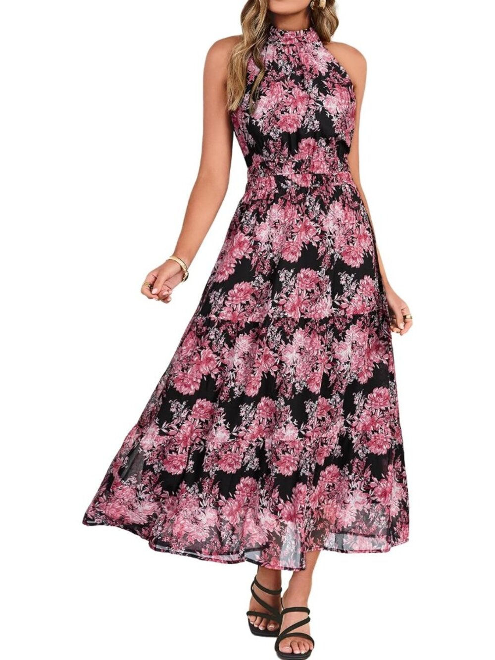 Women's Pink Summer Vacation Boho Sundresses Formal Wedding Guest Maxi Dresses